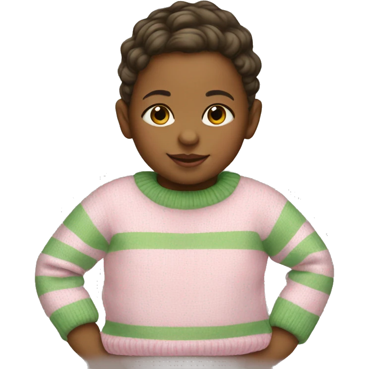 Baby girl wearing pink and green stripe sweater emoji