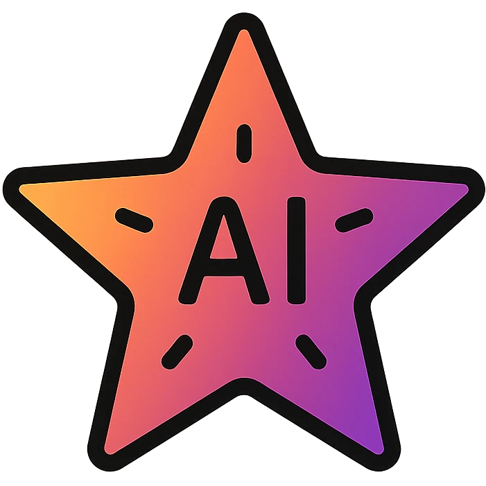 stylized star for AI, radiant orange to purple gradient, digital, elegant emoji