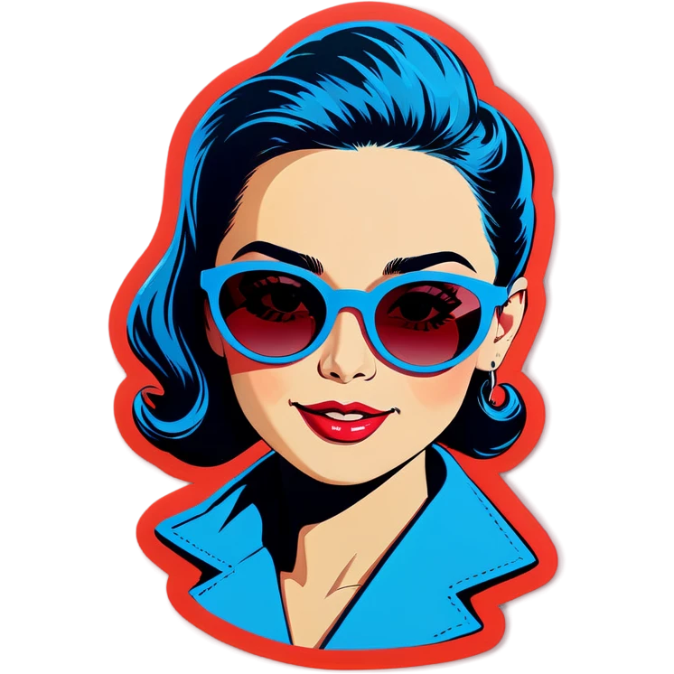 Pop art cute women with blue hear with sunglasses  emoji