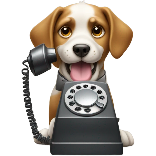Dog taking a selfie with a rotary phone emoji