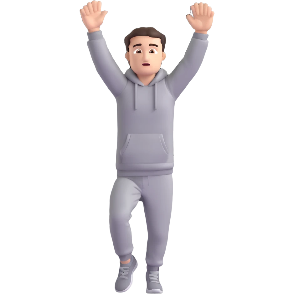 Rocky Balboa running up museum steps, raising arms in victory, grey sweats emoji