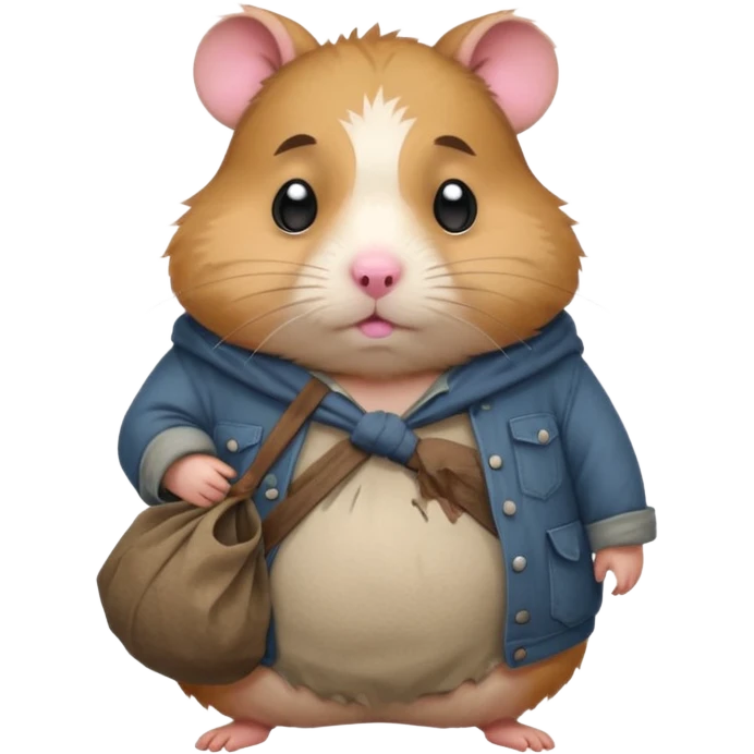 Cute fat cartoon-style hamster hobo carrying a bindle over its shoulder with a melancholy expression. emoji