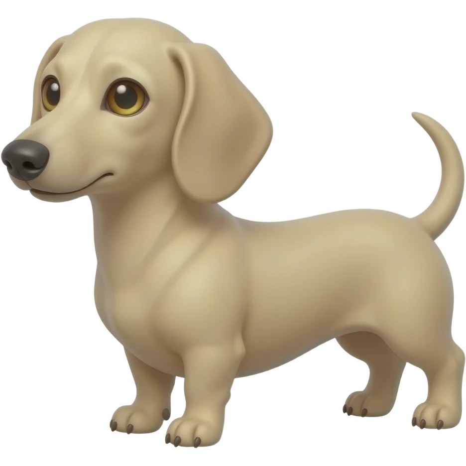 A thin miniature dachshund with a narrowed snout, a pink nose, a cream coat, and gold eyes emoji