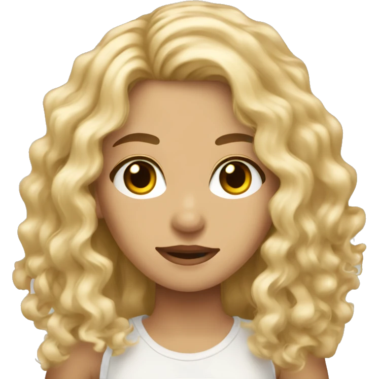 Blonde long curly hair girl with medium skin and dark brown eyes emoji