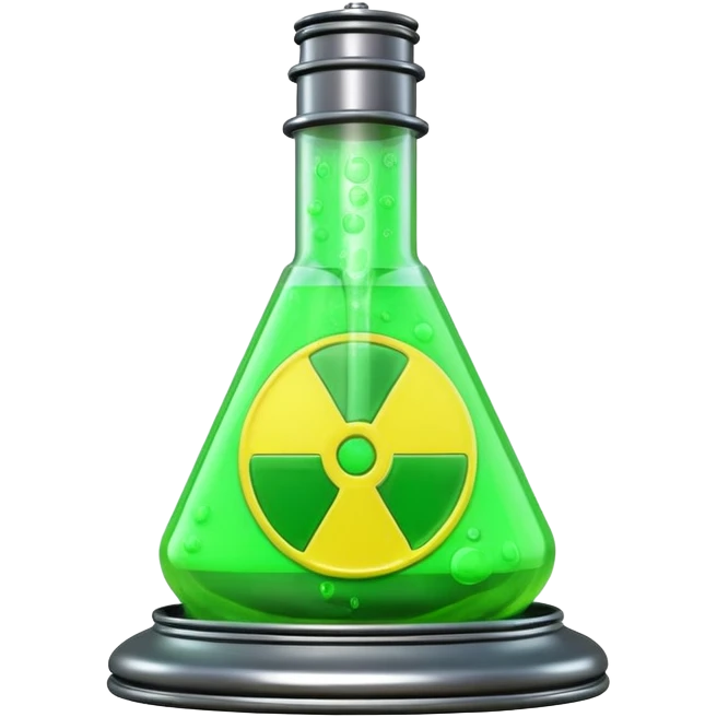 3D render of Reactor Rod, toxic waste aesthetic, neon green bubbling liquid, caution yellow metal, industrial warning texture. emoji