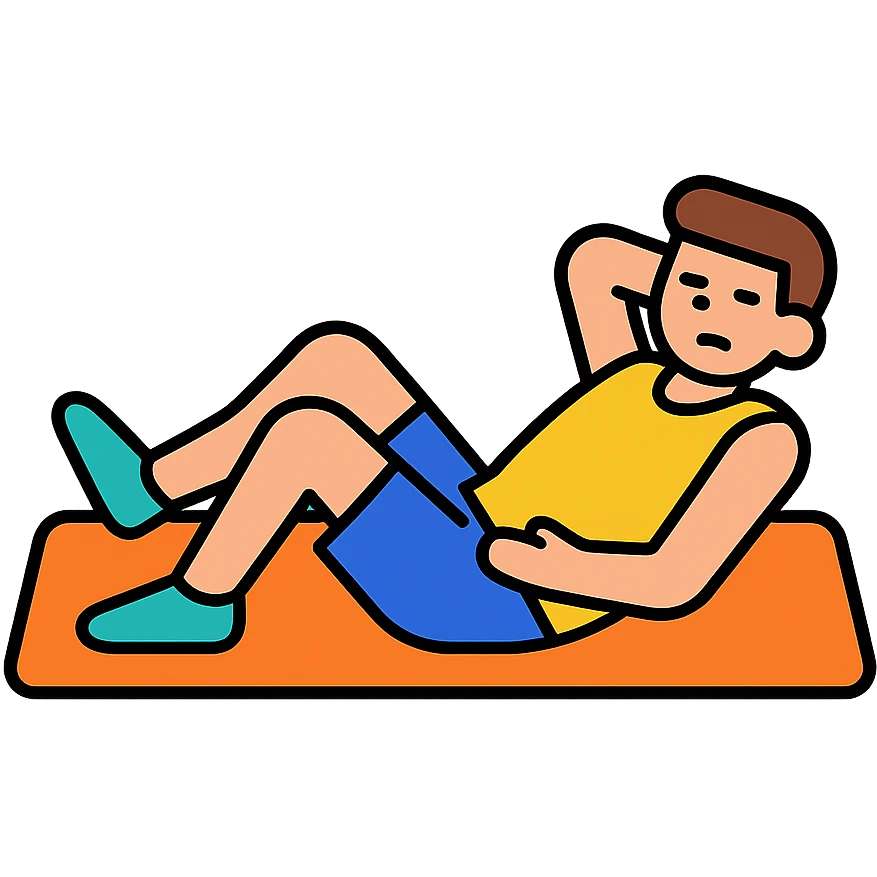 a sportsman lying on the yoga mat pretending to do streches but in fact he is not doing that
 emoji