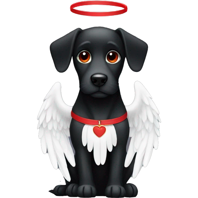 Black dog with red color and white angel wings emoji
