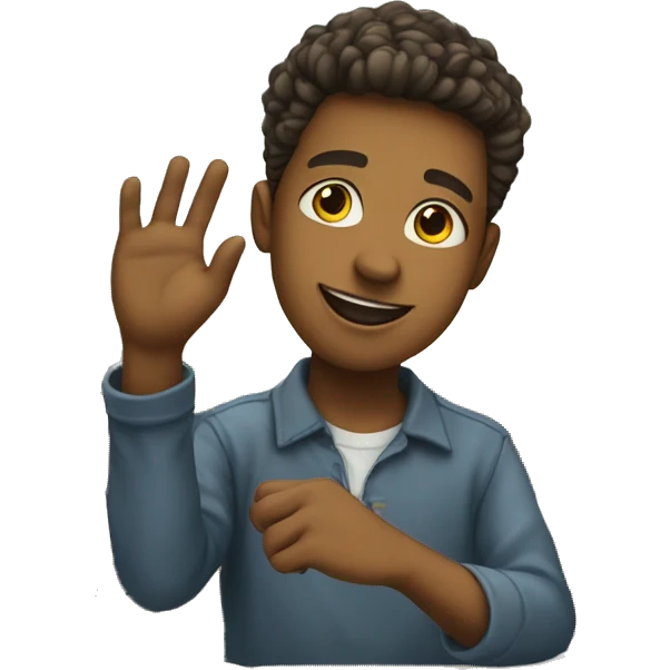 boy is sitting at school desk, hand is raised emoji