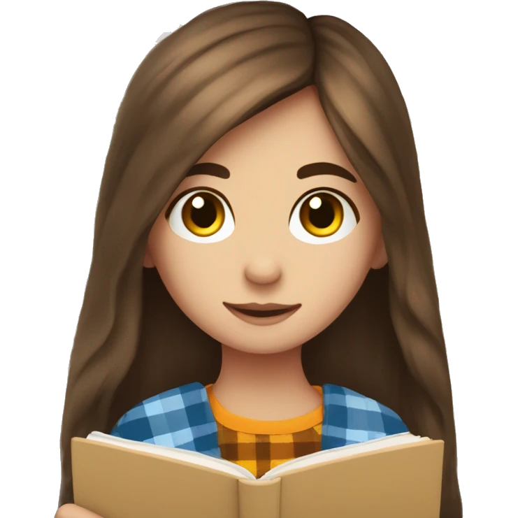 Cute girl with long brown hair reading with a checkered blanket emoji