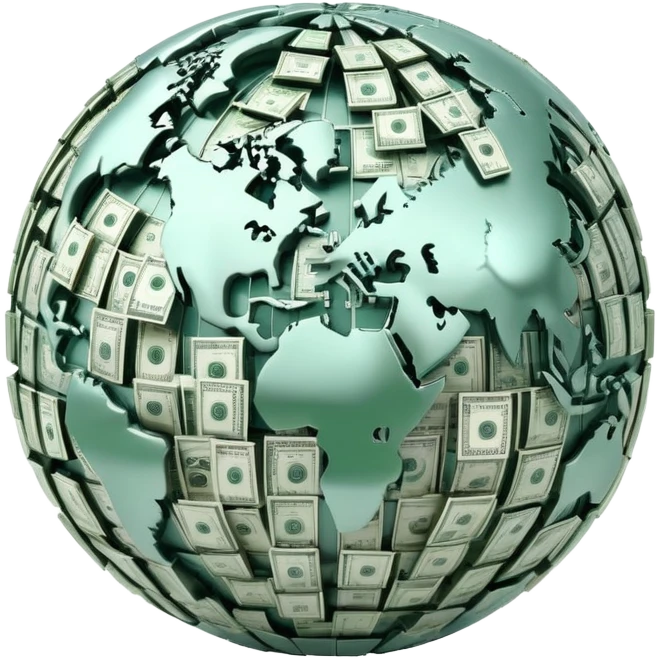 Globe with dollar signs, representing global finance and money world emoji