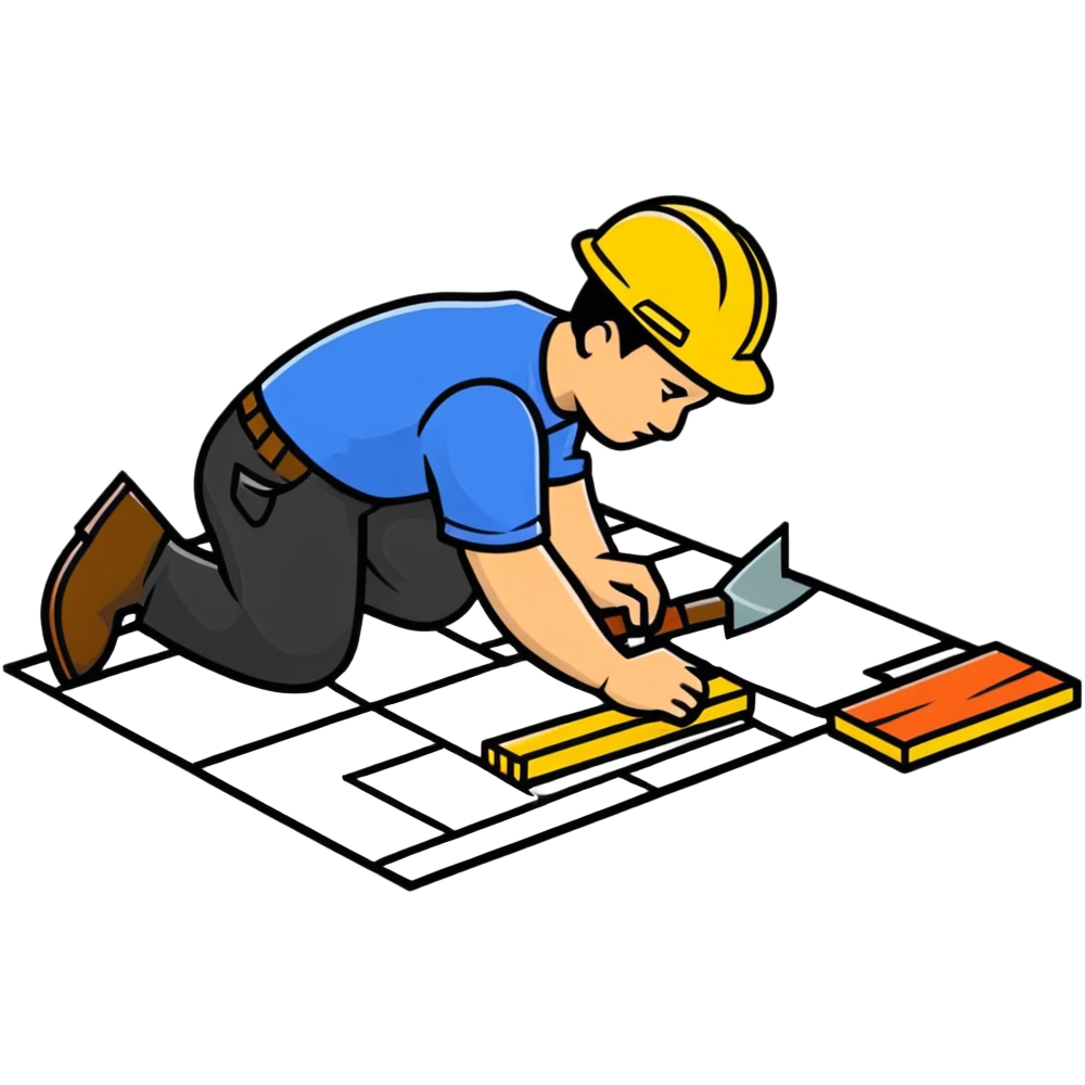 Moldovan builder laying floor tiles, construction worker with tools emoji