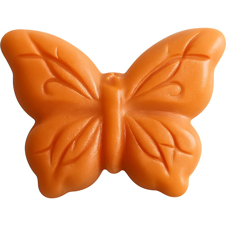 Make the realistic butterfly-shaped candy orange in color, keep it isolated on a transparent background with no visible background. Maintain a realistic style. emoji