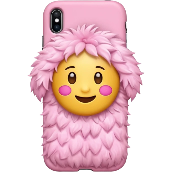 Emoji with a iPhone and a pink case with a soft fluffy pink case and decorations with accessories and emoji