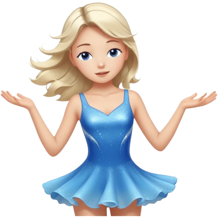 The ice skater girl in the sparkling blue dress spins gently with her eyes closed. emoji