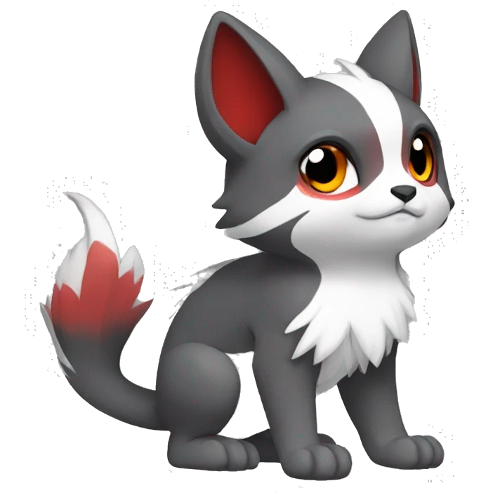 Cute cool black red white grey animal hybrid Fakemon full body emoji