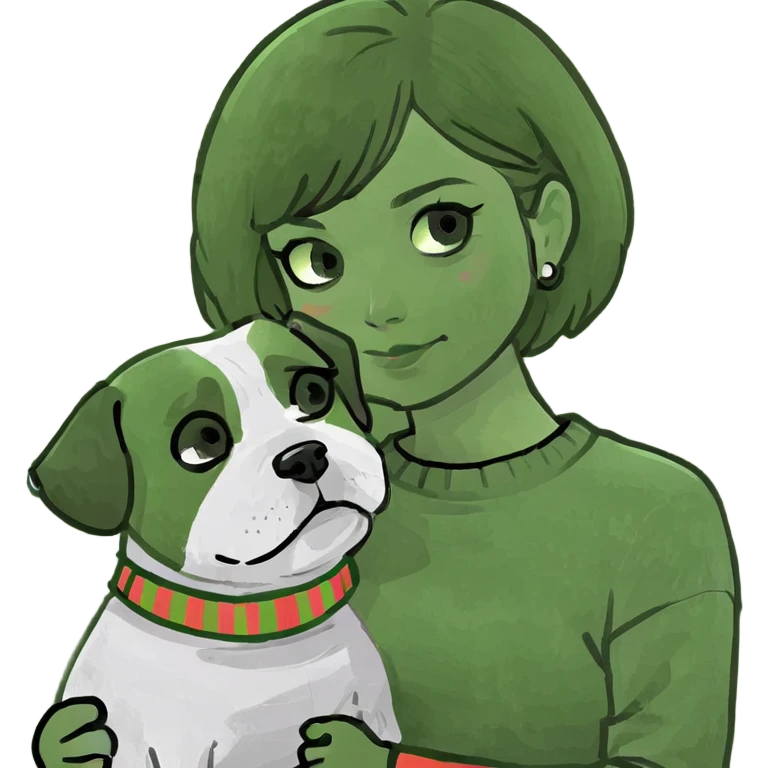 brown short haired girl hugging her shi tzu black and white emoji