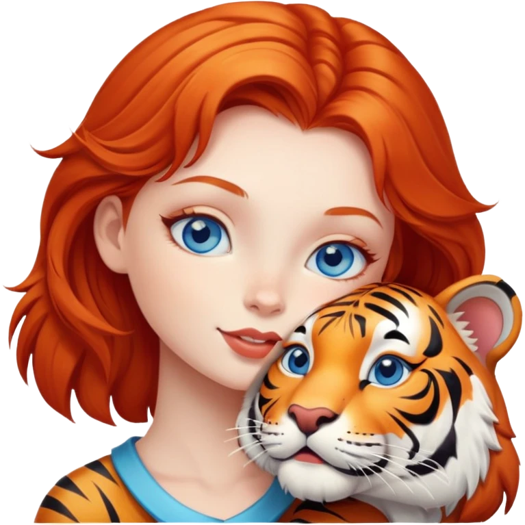 blue eyed redhead girl kisses happy tiger emoji