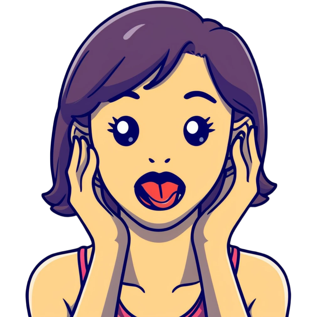 Lady holding her neck with both hands and tongue out emoji