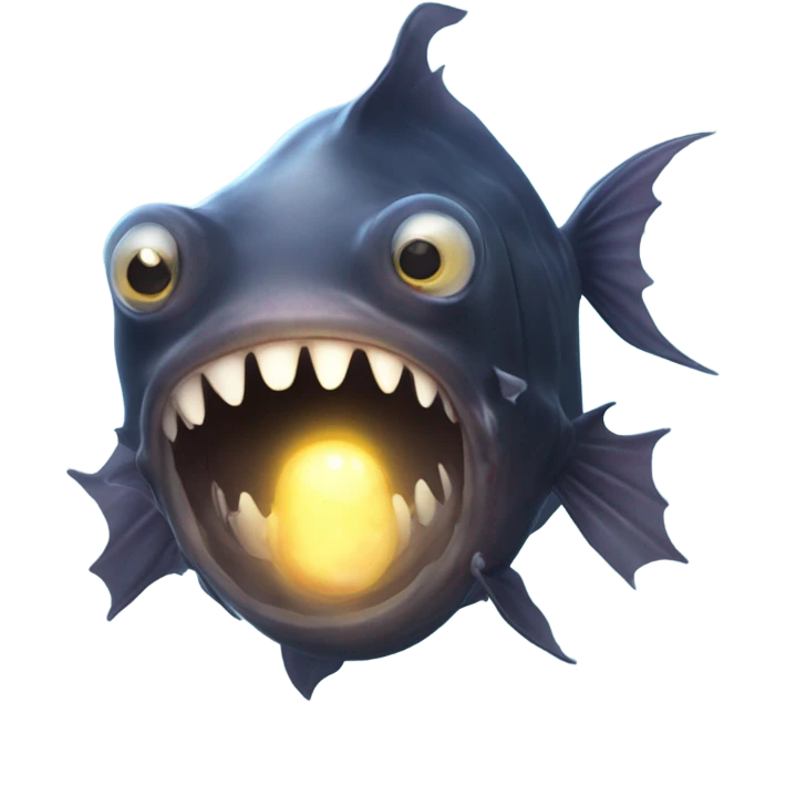 Anglerfish with a glowing lure hanging from its forehead, sharp teeth, and big eyes. emoji