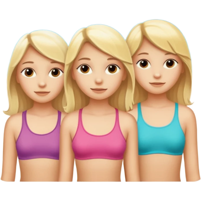 Create 3 blond girls, 16, 14, 7 years old  sunbathing on beach by the sea emoji