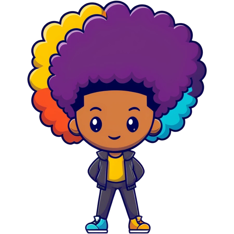 Funky character with colorful afro hairstyle, disco style emoji