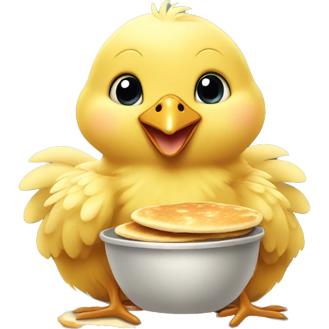 Baby chicken eating a snack of pancakes  emoji