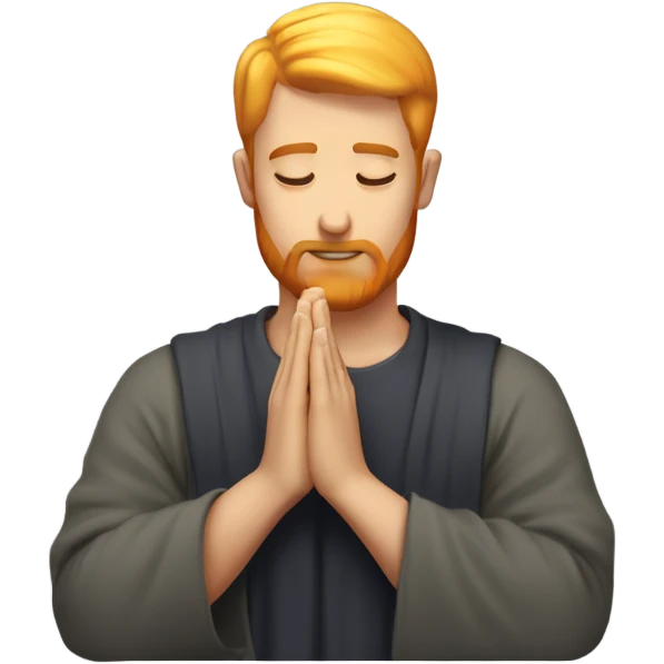 man with orange beard and super short blond hair and square galses as he praying  emoji