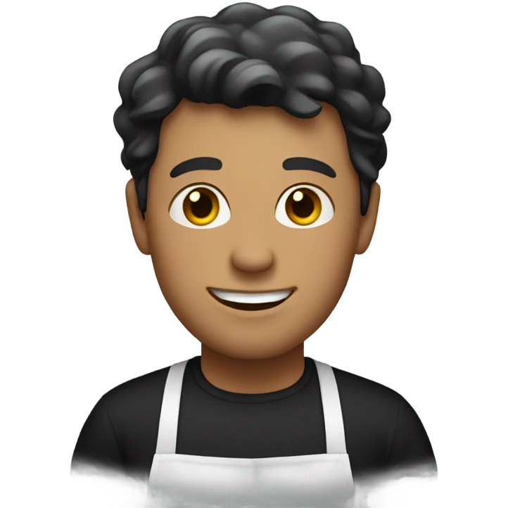 White guy in black attire with apron emoji