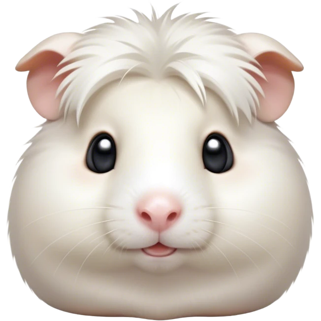 Cinematic Cute White Guinea Pig Portrait Emoji, Head tilted playfully and inquisitively, showcasing a silky, immaculate white fur with a natural glow, round, sparkling dark eyes filled with curiosity, Simplified yet irresistibly adorable features, highly detailed, glowing with a warm, friendly light, high shine, affectionate and lively, stylized with a touch of whimsy, bright and endearing, soft glowing outline, capturing the essence of a mischievous yet loving guinea pig, so playful it feels like it could nuzzle out of the screen and into your arms! emoji