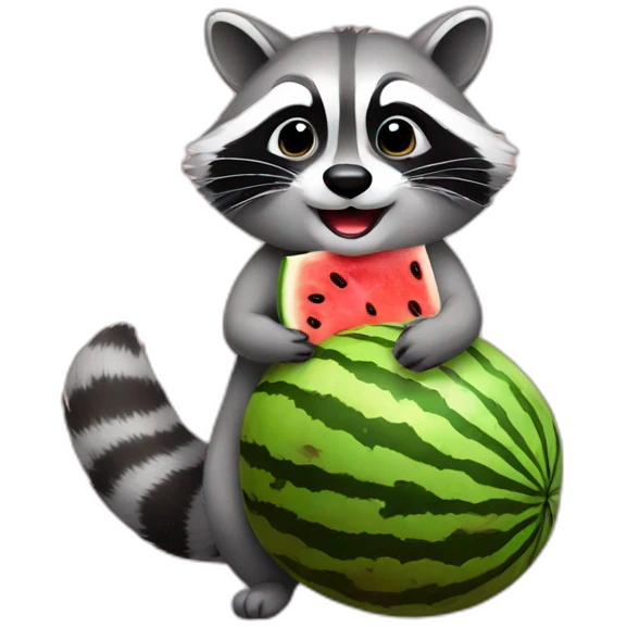 raccoon with a watermelon emoji