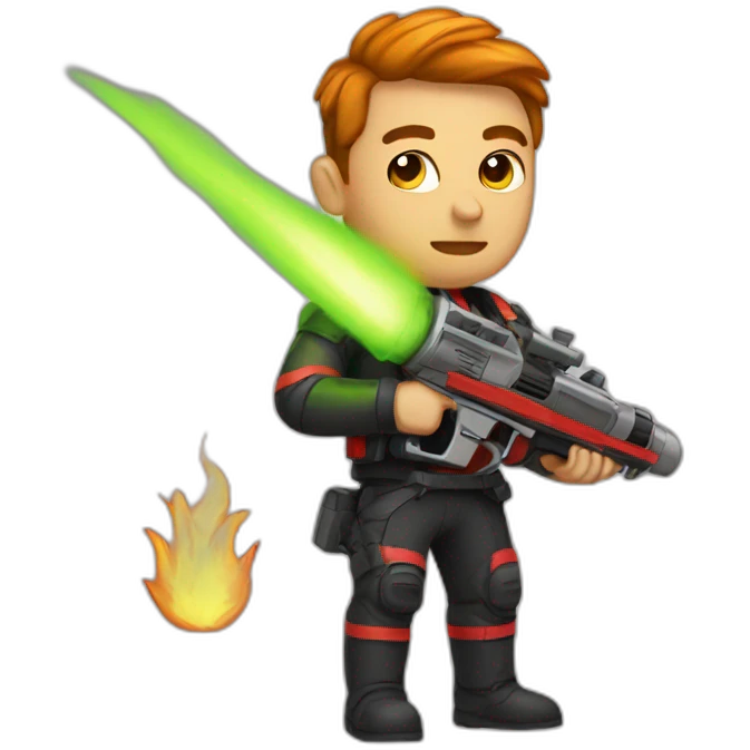 Elon with a flamethrower emoji