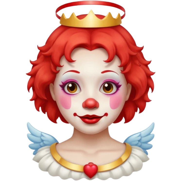 round face female clown with angel's halo no crown emoji