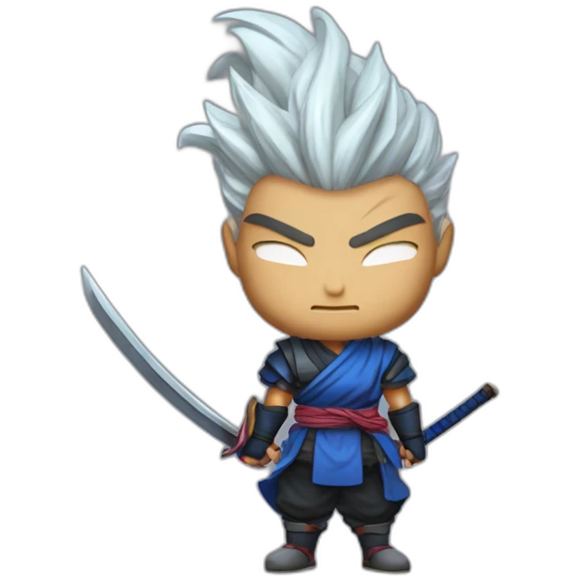 yasuo from league of legend in the dragon ball z style with  tied hair and a katana emoji