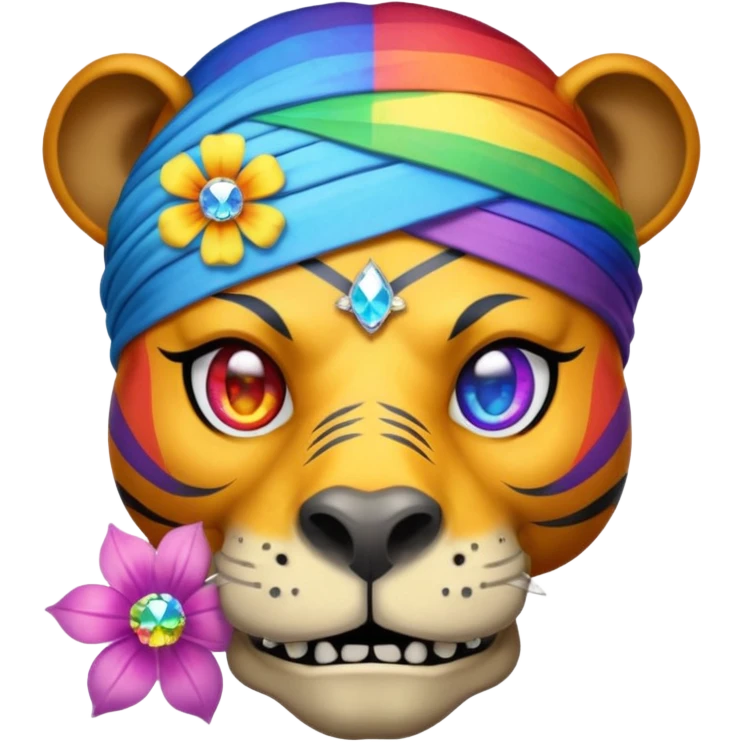 a mummy who is also a pirate make his skull a half flower rainbow diamond part hippo part tiger who is blue and gold whos head is on rainbow fire emoji