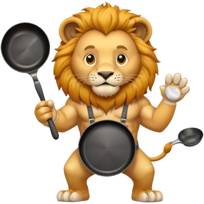 Lion holding frying pan emoji