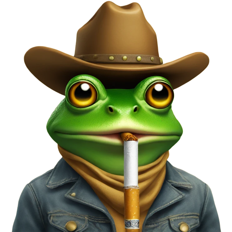 Frog smoking a cigarette with a cowboy hat on emoji