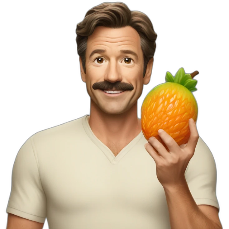 Ted Lasso holding a huge piece of fruit  emoji