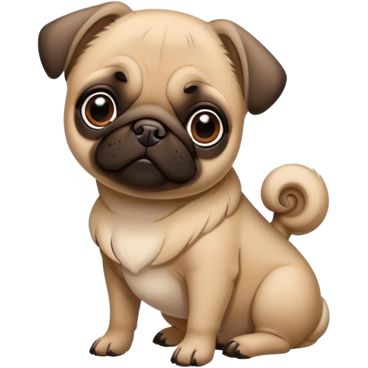 Cinematic Noble Fawn Pug Portrait Emoji, Poised and regal, with a compact, sturdy build and a sleek, well-groomed fawn coat, deep-set soulful dark eyes, Simplified yet sharp and sophisticated features, highly detailed, glowing with a soft, dignified glow, high shine, intelligent and spirited, stylized with an air of confidence, focused and attentive, soft glowing outline, capturing the essence of a watchful and commanding companion, so majestic it feels as though it could prance out of the screen with effortless authority! emoji