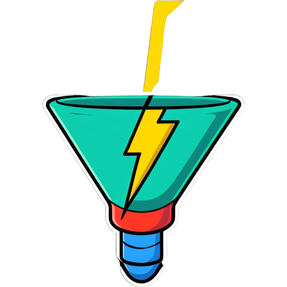 Marketing optimization funnel with lightning bolt for efficiency emoji