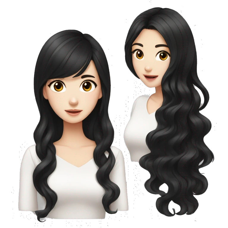 Beautiful girl,Black hair,wavy hair，long hair,Black eyes,Chinese emoji