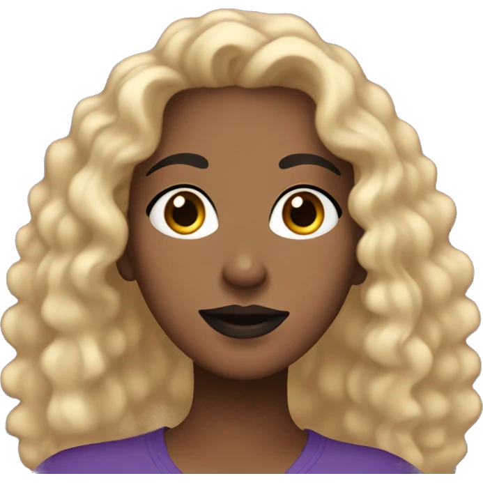 very pretty brown woman with curly black and blonde hair, a black nose ring and a purple v neck tee shirt emoji