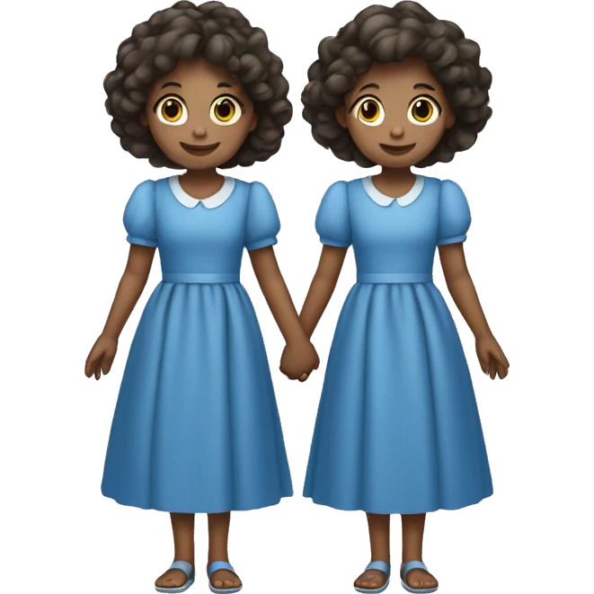 twin girls in blue frock holding hands emoji