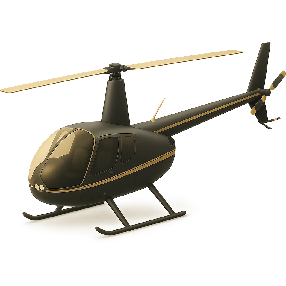 a Robinson helicopter, side view, 3D black style emoji