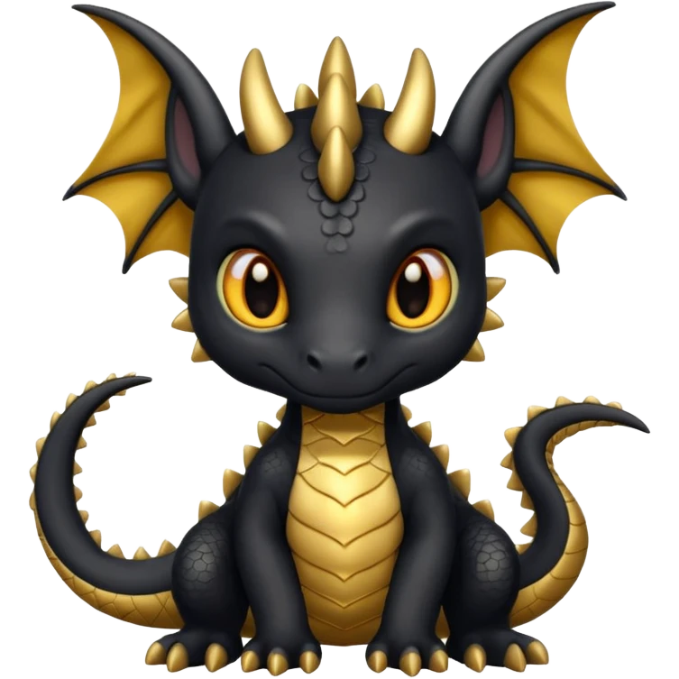 Little Dragon black cute with gold eyes  emoji