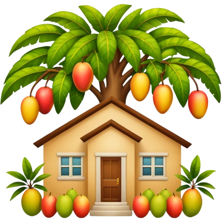 A light brown house from a barrio with a mango tree emoji
