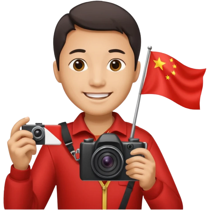 A Chinese man with a Chinese flag and a camera emoji