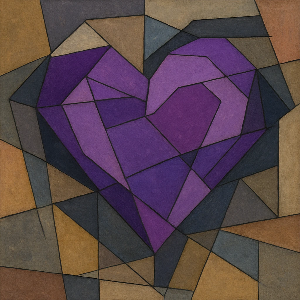 purple heart, geometric cubist abstraction style, no text emoji