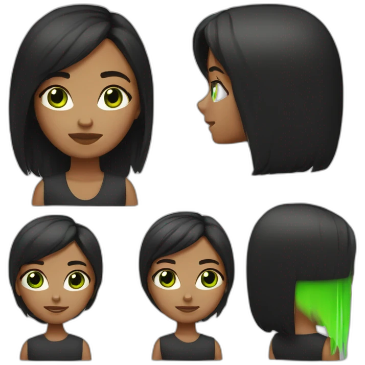 Brune aux cheveux lisses noir, yeux vert emoji