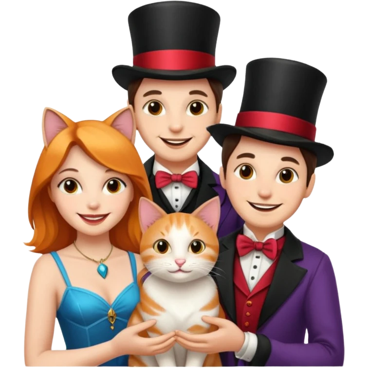 magician couple and their pet cat emoji