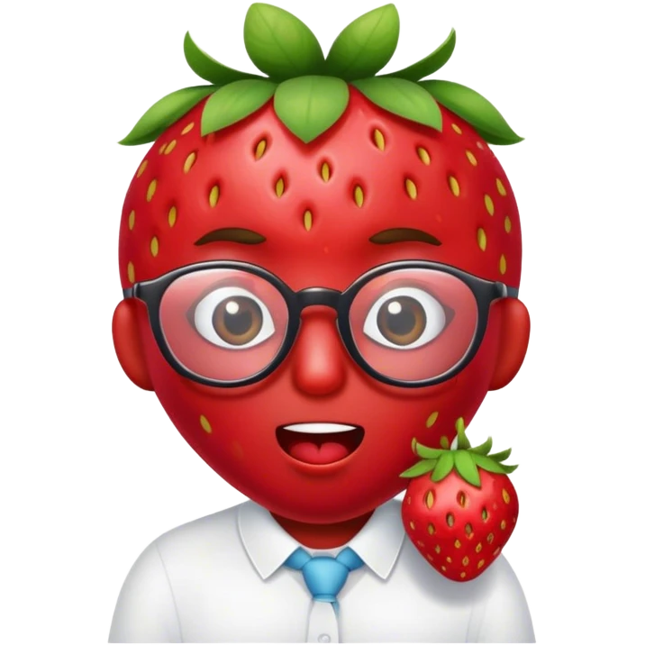 a strawberry saying oops, with glasses emoji